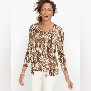 NWT Talbots Women’s Charming Shell And Cardigan Set Brown Feathered Waves Sz XL
